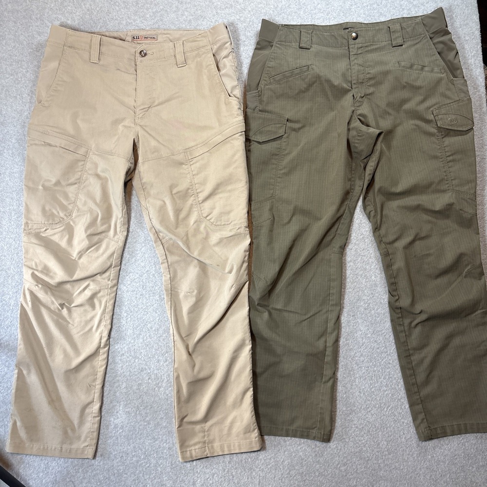 5.11 Tactical Men's Pants 36x30 (LOT OF 2) Beige & Green Cargo Moisture Wicking